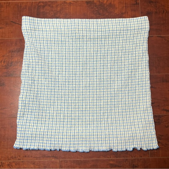 ARITZIA Wilfred Reunion Mini Tube Skirt Blue Green Plaid Seersucker Size Large - Picture 6 of 10